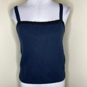 Free Assembly Sweater Tank Top SMALL Square Neck Blue Knit Cotton Blend Chic New